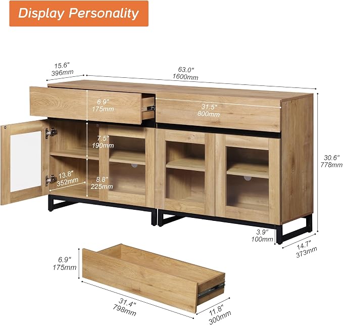 WAMPAT Sideboard Buffet Cabinets, Modern Credenza Sideboard - Image 3