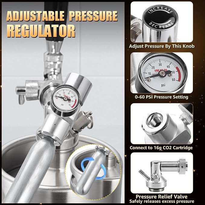 128oz Mini Keg Growler with Adjustable Faucet, Stainless Steel Beer Growler Tap - Image 5