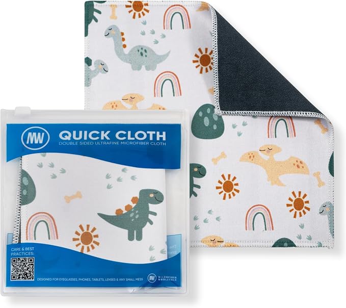 Microfiber Wholesale Quick Cloth Glasses Cleaning Cloths–8x8 Dinosaurs 1-Pack by MicrofiberWholesale
