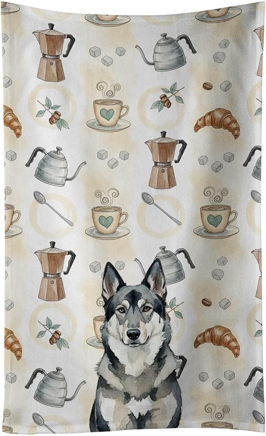 Caroline's Treasures Norwegian Elkhound Coffee Bar Kitchen Towel Velour Plush by CarolinesTreasures