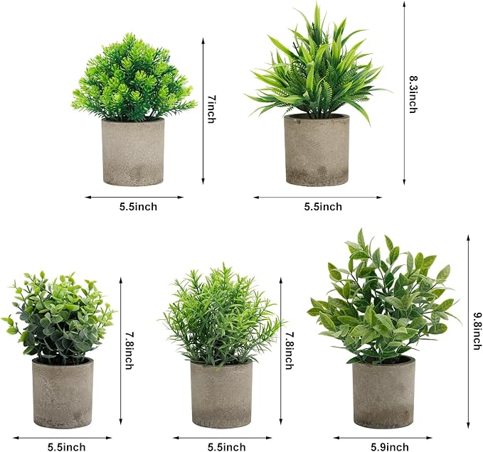 AUUGUU Artificial Potted Plants Set of 5, Realistic Faux Greenery in Cement Pots - Image 9