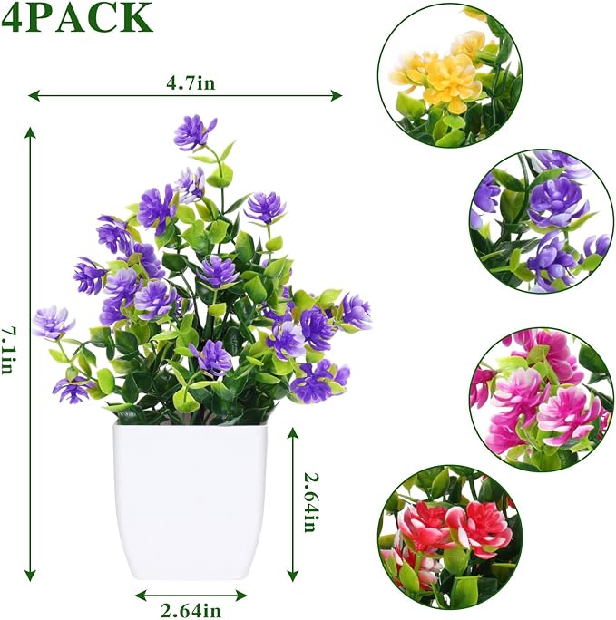 CEWOR Fake Flowers 4 Packs Artificial Plants Indoor Mini Eucalyptus Flowers - Image 2