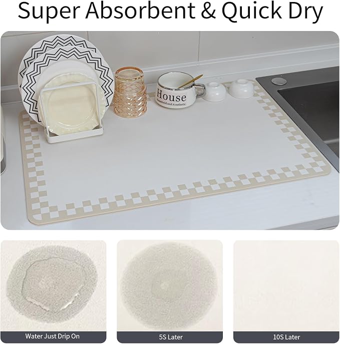 Coffee Bar Mat for Countertop Super Absorbent Hide Stain Cuttable Dish Drying - Image 5