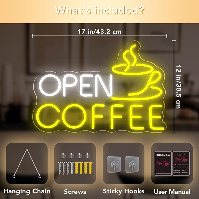 Open Coffee LED Neon Sign for Shops, Home Coffee Bar Essential, Espresso - Image 8