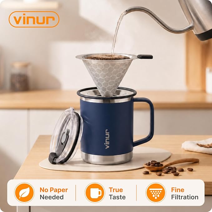VINUR Stainless Steel Pour Over Coffee Maker, 12 oz Insulated Coffee Maker - Image 2