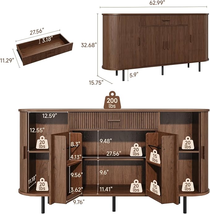 ONBRILL 63“ Sideboard Buffet Cabinet - Image 2