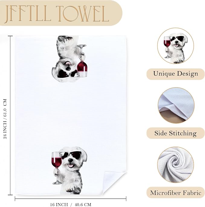 Funny Maltese Kitchen Towels Set of 2, Funny Kitchen Decor, Wine Station Wine - Image 7