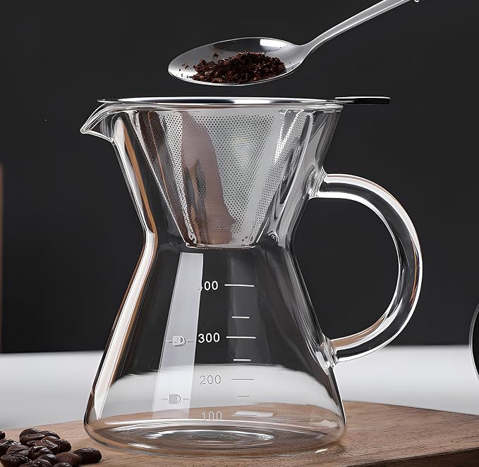 Pour Over Coffee Maker with Reusable Stainless Steel Drip Filter, Glass Drip - Image 5