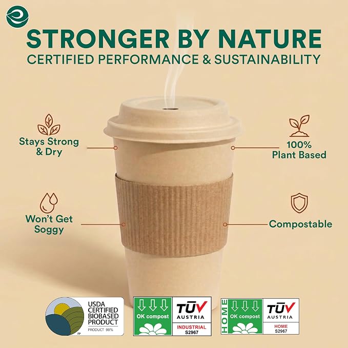 ECO SOUL 200 Pack 12 oz Disposable Coffee Cups - Image 4
