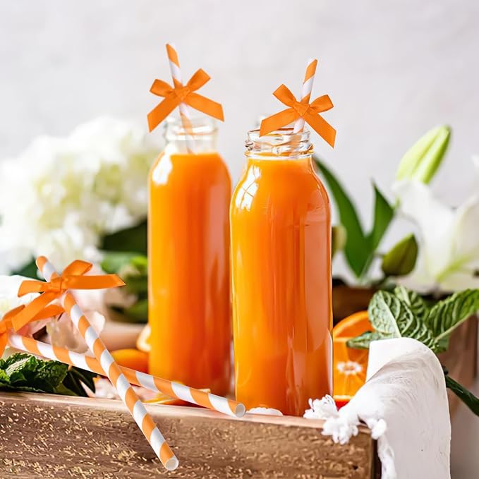 20pcs Orange Bow Straw, 7.7inch Autumn Thanksgiving Biodegradable Cute Paper - Image 5
