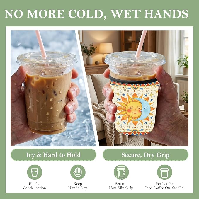 Reusable Insulated Neoprene Iced Coffee Cup Sleeve 3 Pack, Durable Drink Sleeve - Image 9