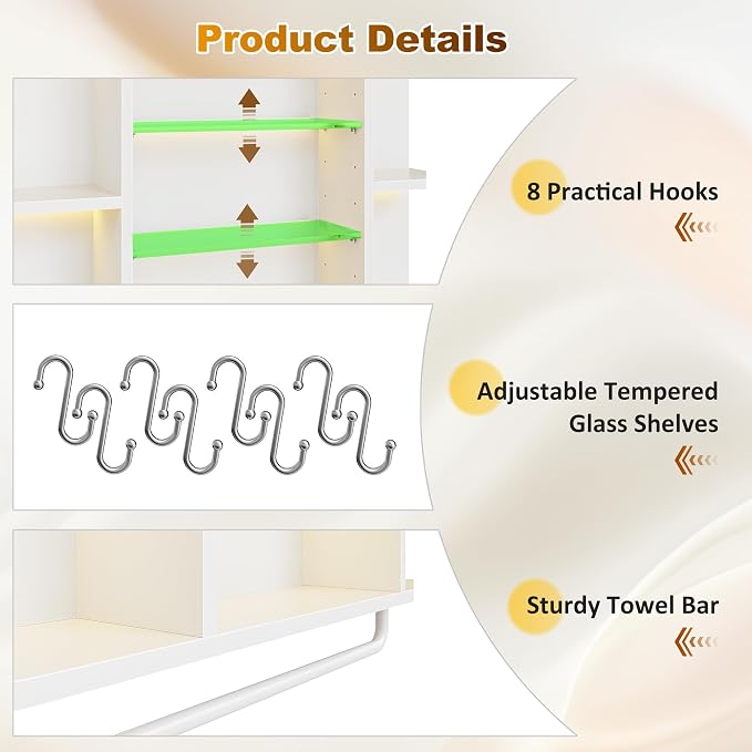REIBII Floating Shelves with LED Lights, 7-Tier Wood Shelf, Wall Mounted - Image 8
