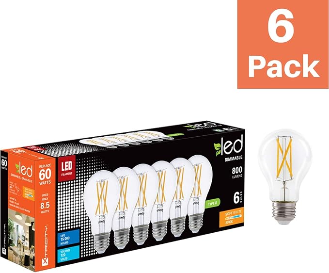 Xtricity LED 8.5W A19 Filament Clear Light Bulb, 60W Equivalent, 800 Lumens - Image 2