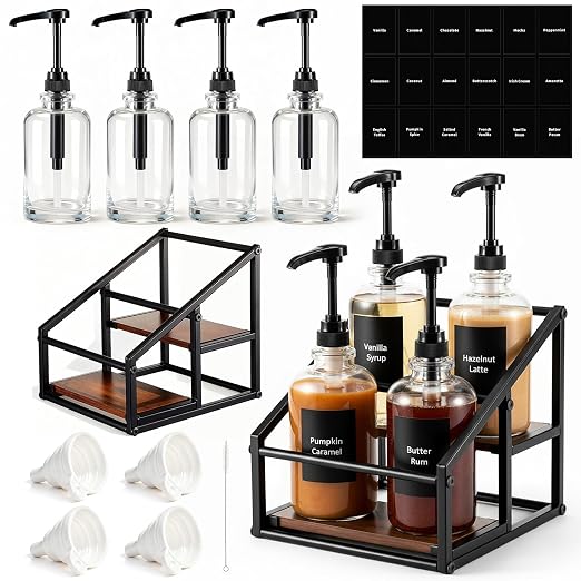 Coffee Bar Accessories, 4 Pack 16.9oz/500ml Coffee Syrup Dispenser by Unknown
