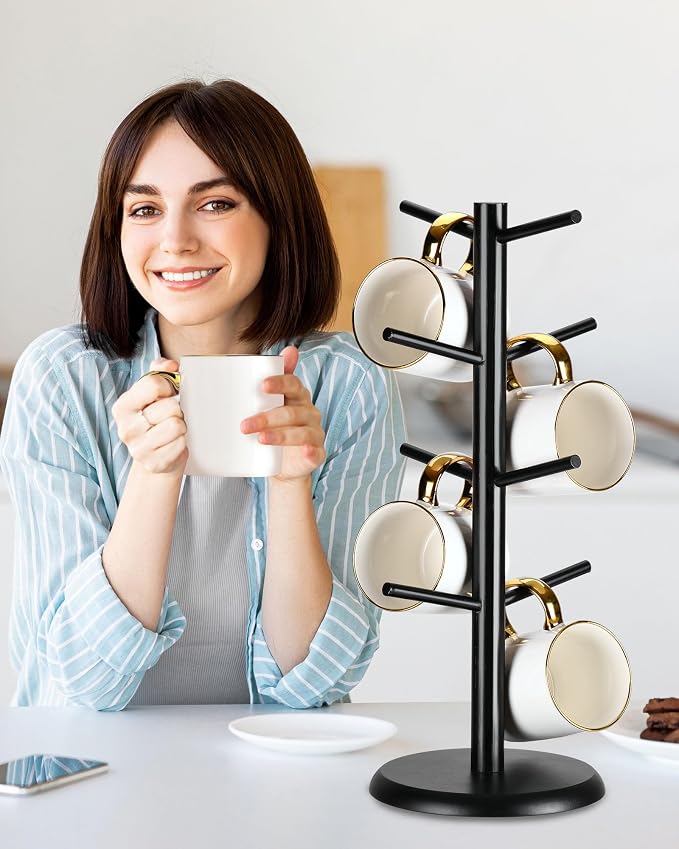 Lorbro Coffee Mug Tree with 8 Hooks, Mug Tree Stand, Wooden Coffee Cup Holder - Image 3