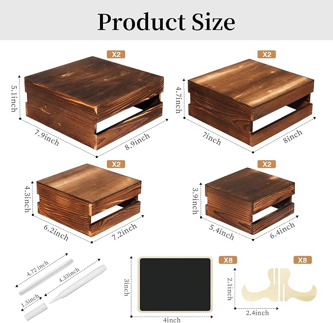 8 Pcs Buffet Risers with Mini Signs, Rustic Wood Cake Stands, Food Risers - Image 4