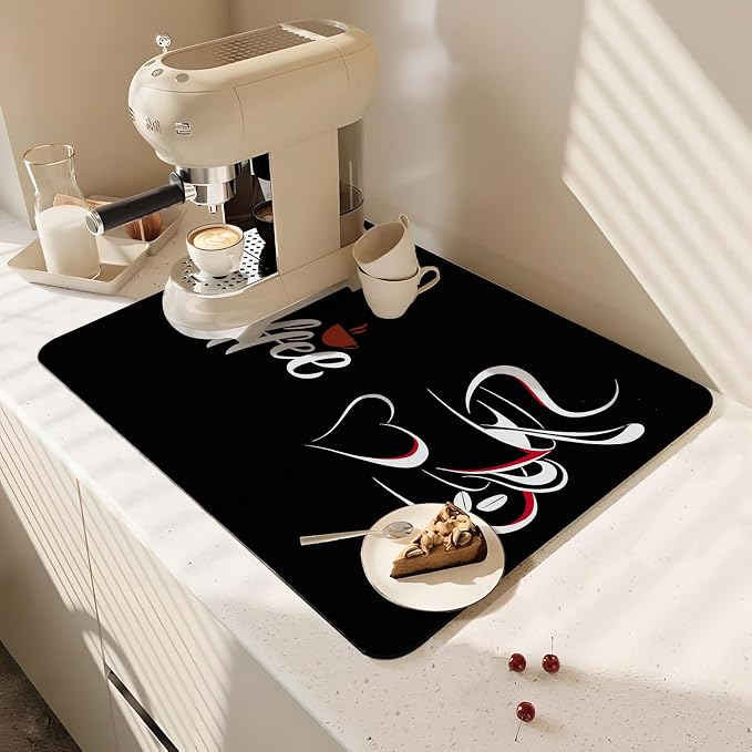 Coffee Bar Mat Rubber Dish Drying Mat by PtRug