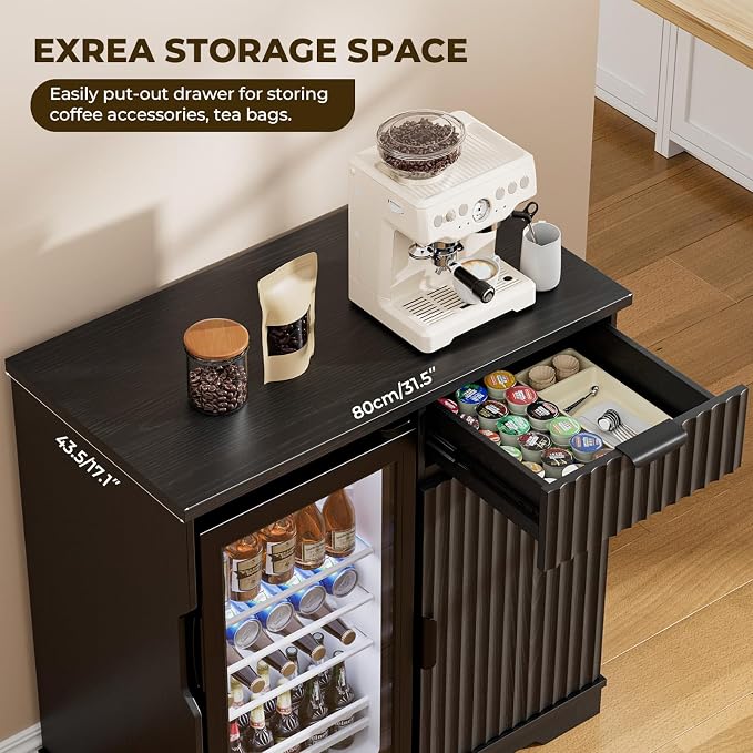 Mini Fridge Cabinet, Fluted Coffee Bar Cabinet - Image 5