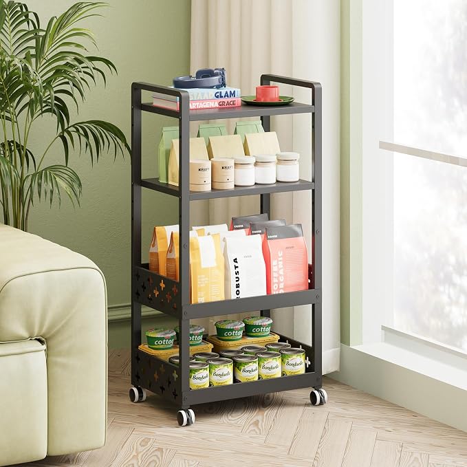 Adjustable 4 Tier Rolling Cart Metal Utility Carts by Unknown