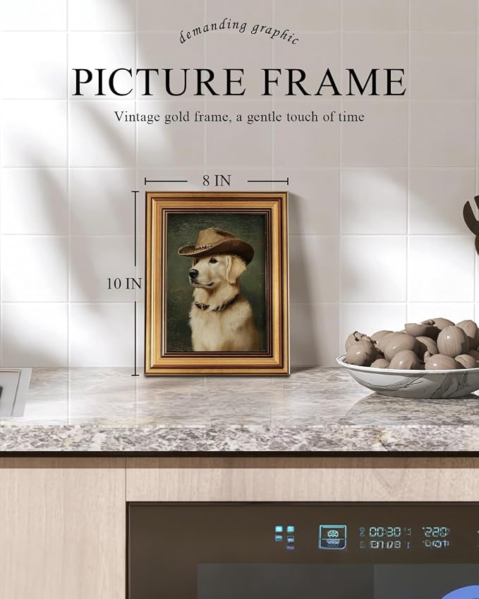 ARPEOTCY Gold Framed Canvas Wall Art, 8x10 Inch Funny Cowboy Dog Portrait - Image 2