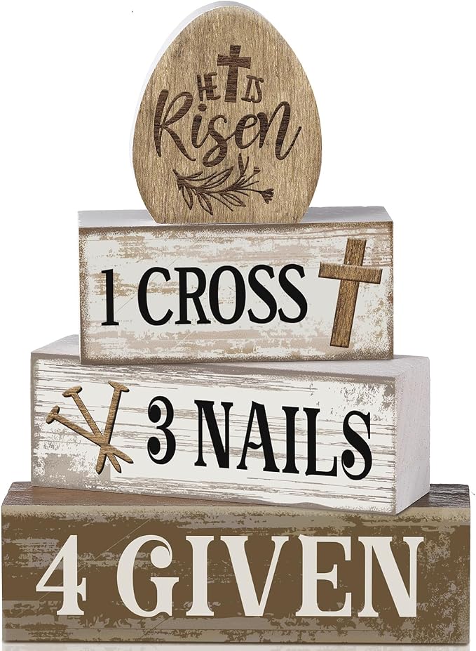 Lineshading 4 Pcs Easter Table Decoration Easter Gifts He Is Risen Tiered Tray by Lineshading