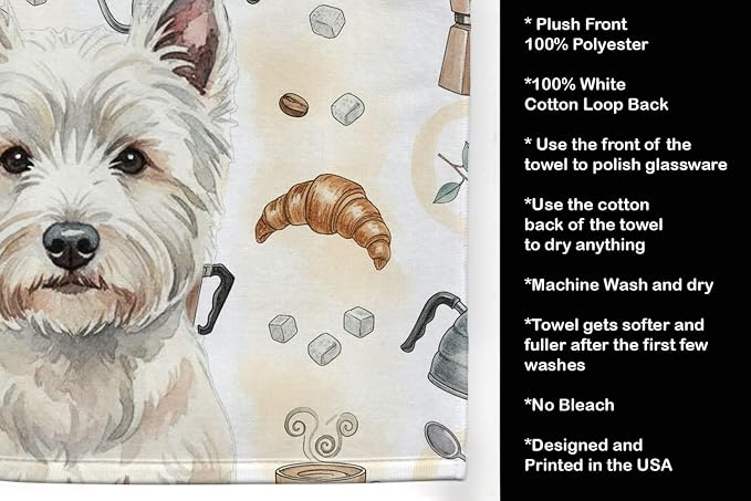 Caroline's Treasures Westie Coffee Bar Kitchen Towel Velour Plush Front and - Image 4