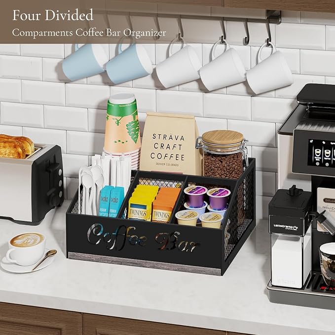 Coffee Bar Organizer for Countertop, Wooden Counter Station Organizer - Image 7