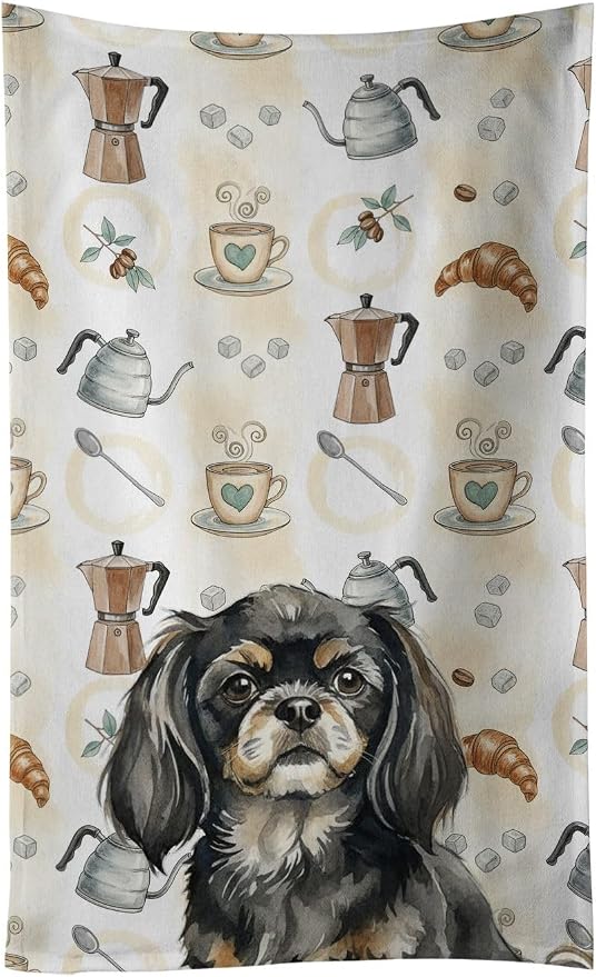 Caroline's Treasures Black and Tan Tibetan Spaniel Coffee Bar Kitchen Towel by CarolinesTreasures