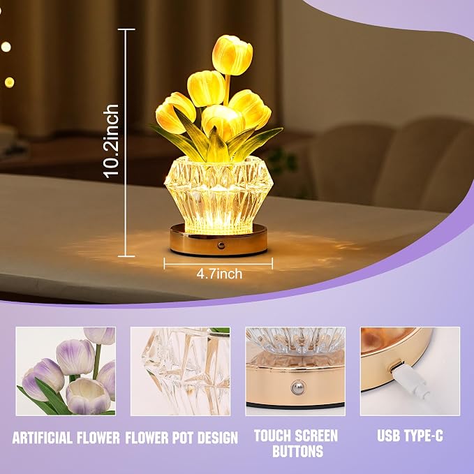 Artificial Purple Tulip Flower Lamp Night Light - Image 4
