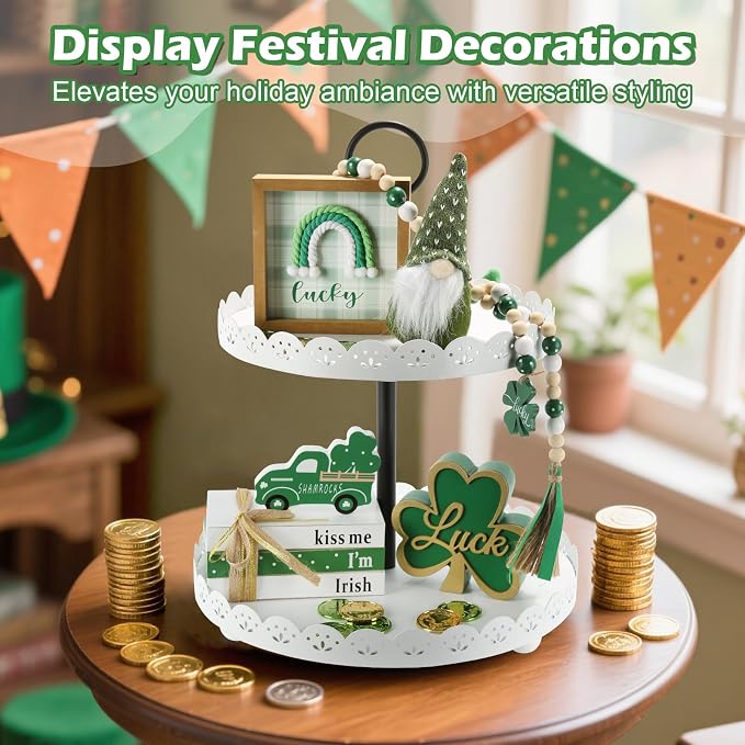 Wooden Two Tiered Tray Stand, Farmhouse Round 2 Tier Decorative Tray - Image 5