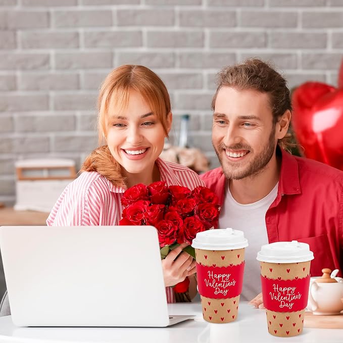 Whaline 50 Pcs 16 Oz Happy Valentine' s Day Disposable Coffee Cups - Image 6