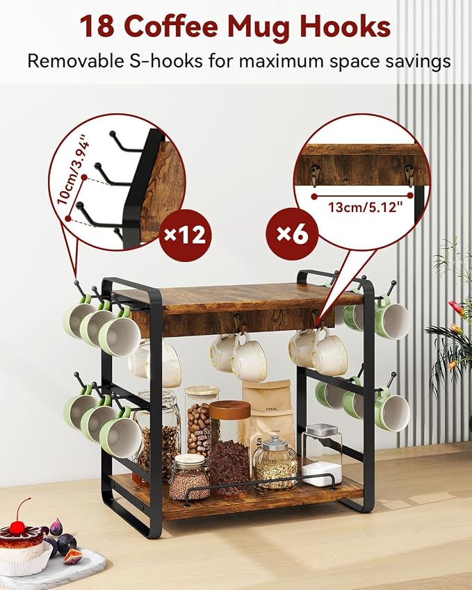 IBUYKE Coffee Bar Station Countertop Organizer, 2 Tier Kitchen Mug Cup Holder - Image 6