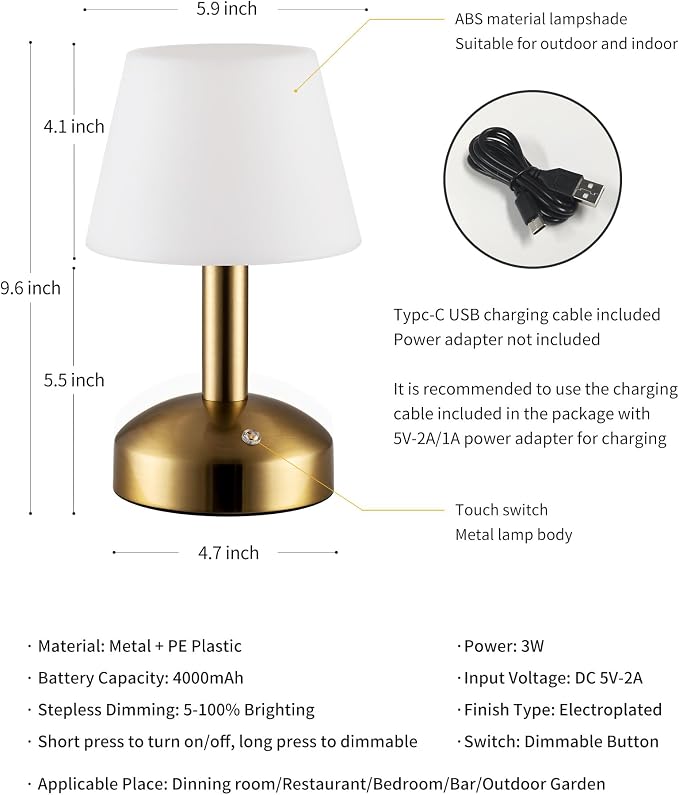 KDG Modern Cordless Small Table Lamps, Portable LED Dimmable Desk Lamp - Image 5