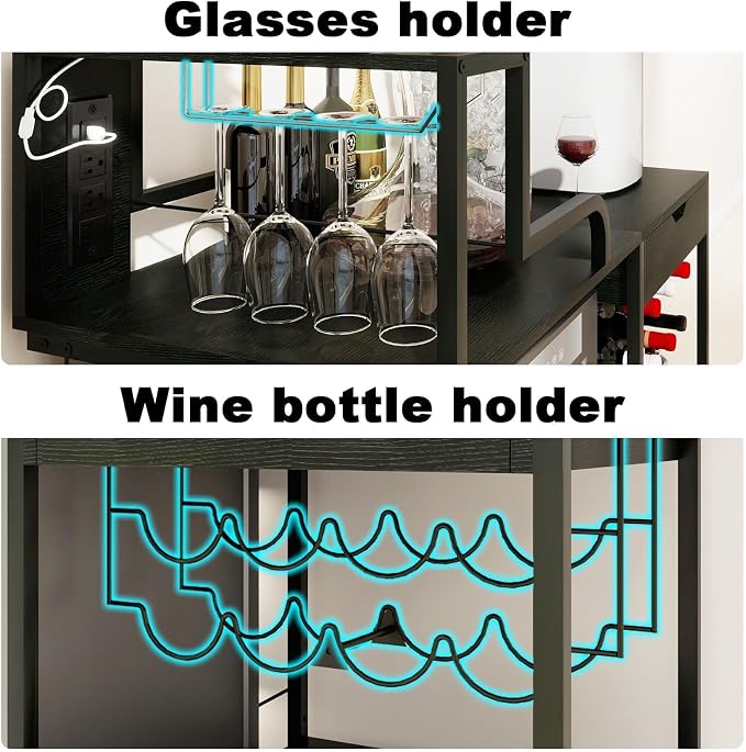 PUNCIA Wine Bar Cabinet with Mini Fridge Space & Outlet Pull-Out Drawer | - Image 7