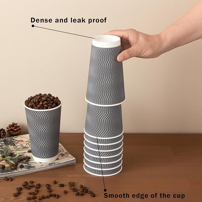 Clawsoff 90 Pack 16 oz Disposable Coffee Cups No Lids, Corrugated Beverage - Image 4