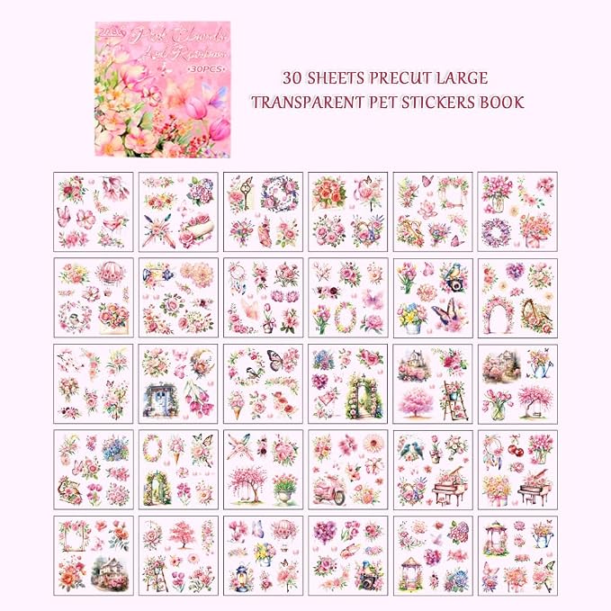 30 Sheets Precut Pink Garden Landscape Stickers Book - Image 2