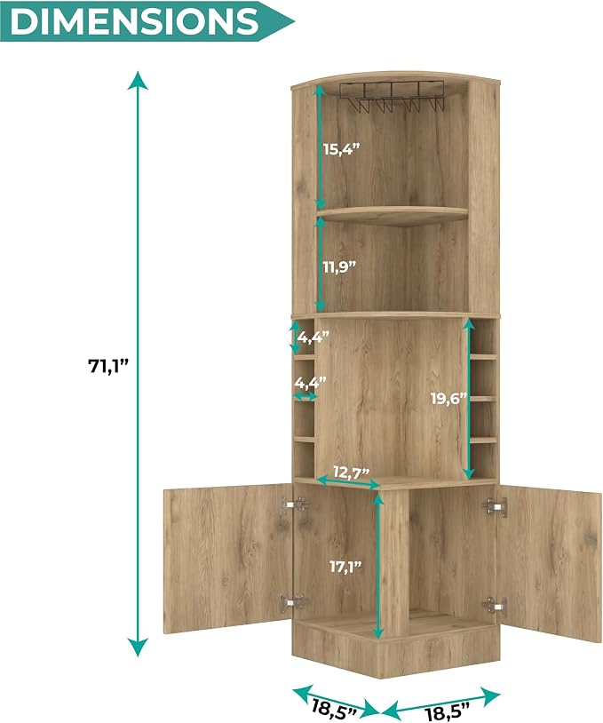 Tuhome Syrah Corner Bar Cabinet, Tall 71.1" Liquor Cabinet - Image 3