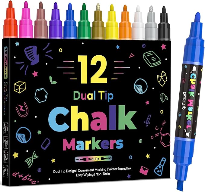 12 Dual Tip Liquid Chalk Markers by SAKEYR