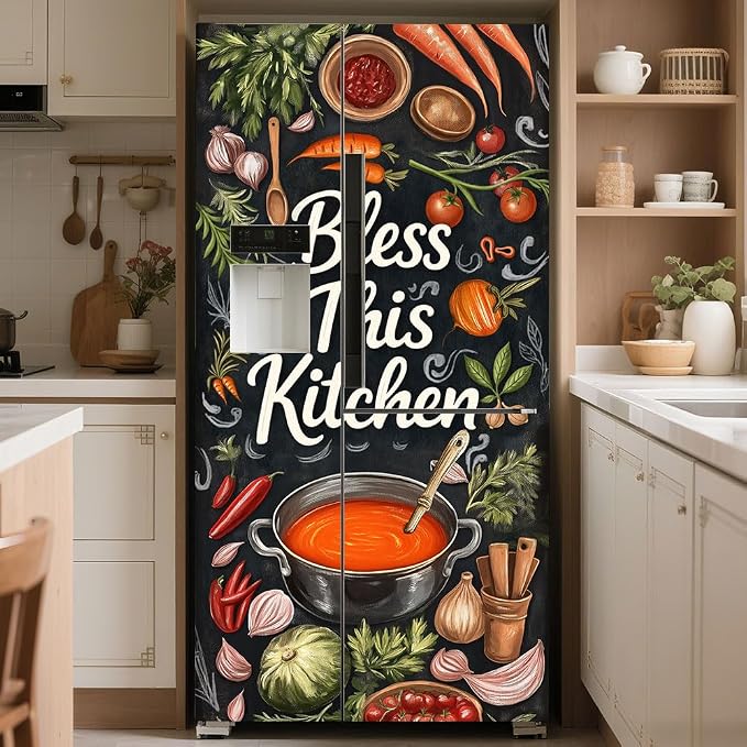 2 Pcs Vintage Kitchen Blessing Removable Refrigerator Wraps, Self-Adhesive - Image 5