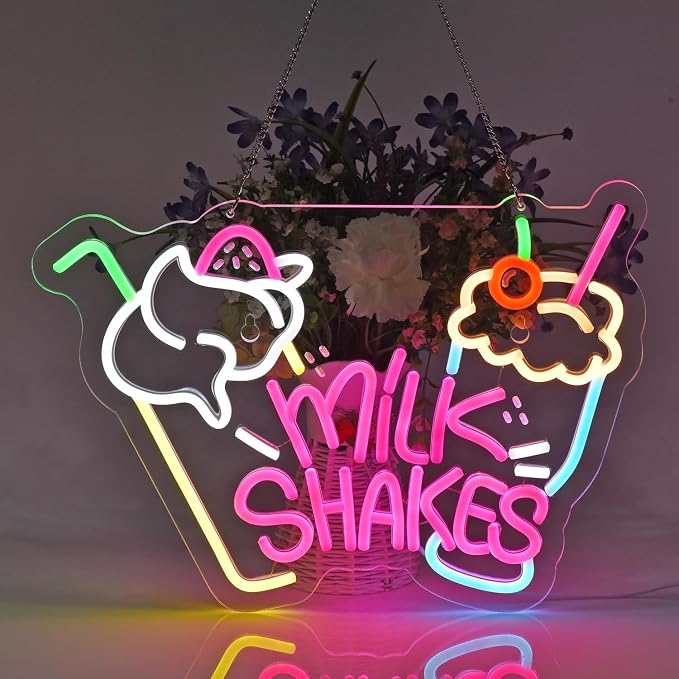 Milk Shakes Neon Sign, Milkshake LED Light, Ice Cream Shop Frozen Yogurt Bar by KADAFAGO