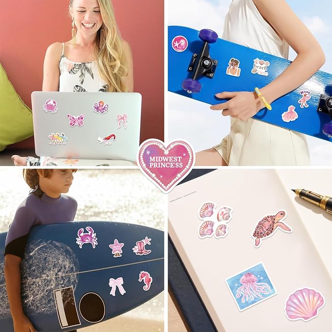 100PCS Summer Ocean Stickers Pack, Waterproof Marine Aesthetic Decals, Cute - Image 7