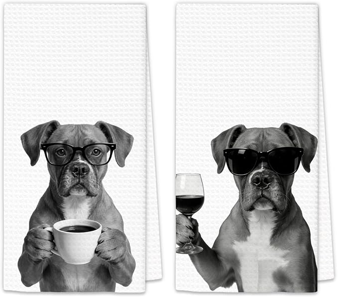 Boxer Dog Gifts Coffee Wine Kitchen Towels Set of 2, Gifts by OINDADE