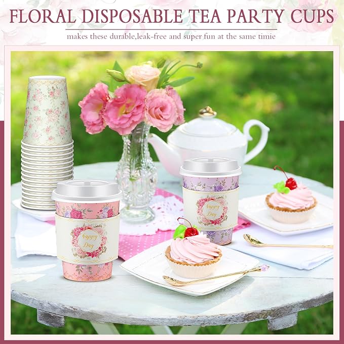 Remerry 100 Pcs 12oz Floral Disposable Coffee Cups - Image 5