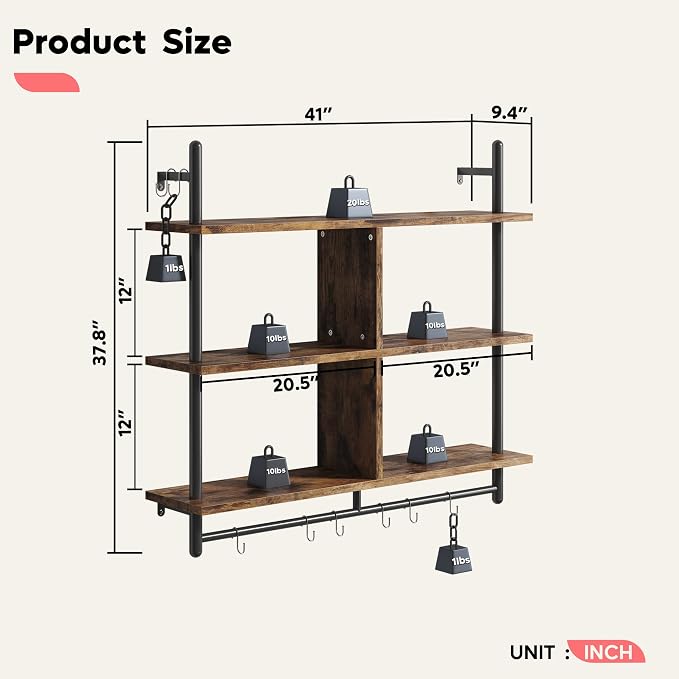 Bestier 41.5" Floating Shelves for Wall 3 Tier Kitchen Shelves Wall Mounted - Image 2