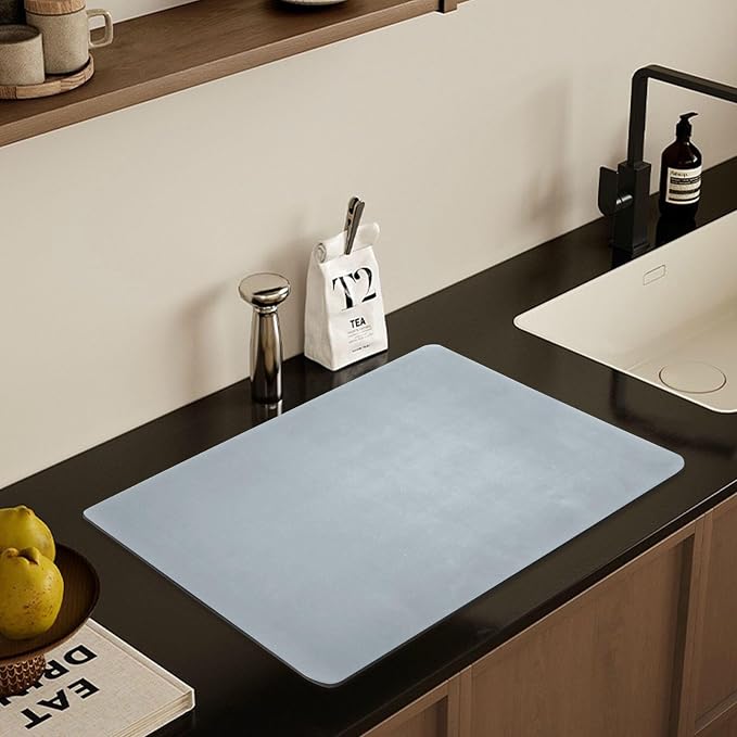 Greyish Blue Dish Drying Mat for Kitchen Counter No-slip Rubber Bottom Dish - Image 7