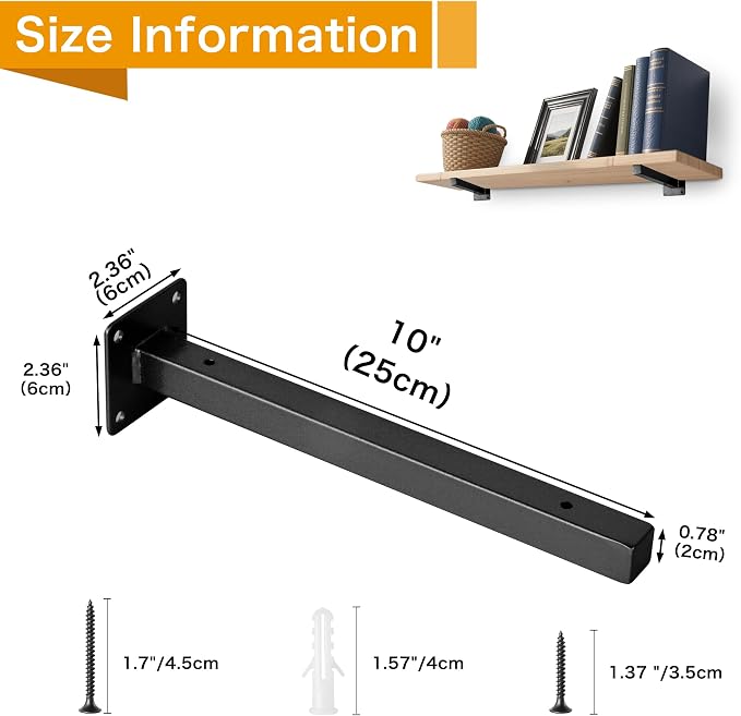 6 Pcs Black Shelf Bracket 10 Inch Heavy Duty Brackets - Image 2