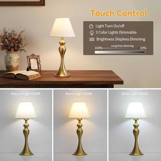 Cordless Table Lamp, Portable Fabric Shade LED Desk Lamps, 5200mAh Battery - Image 4