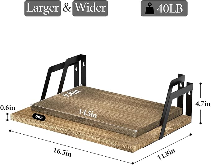 SRIWATANA Floating Shelves Wall Mounted Set of 2 Rustic Wood Shelves - Image 3
