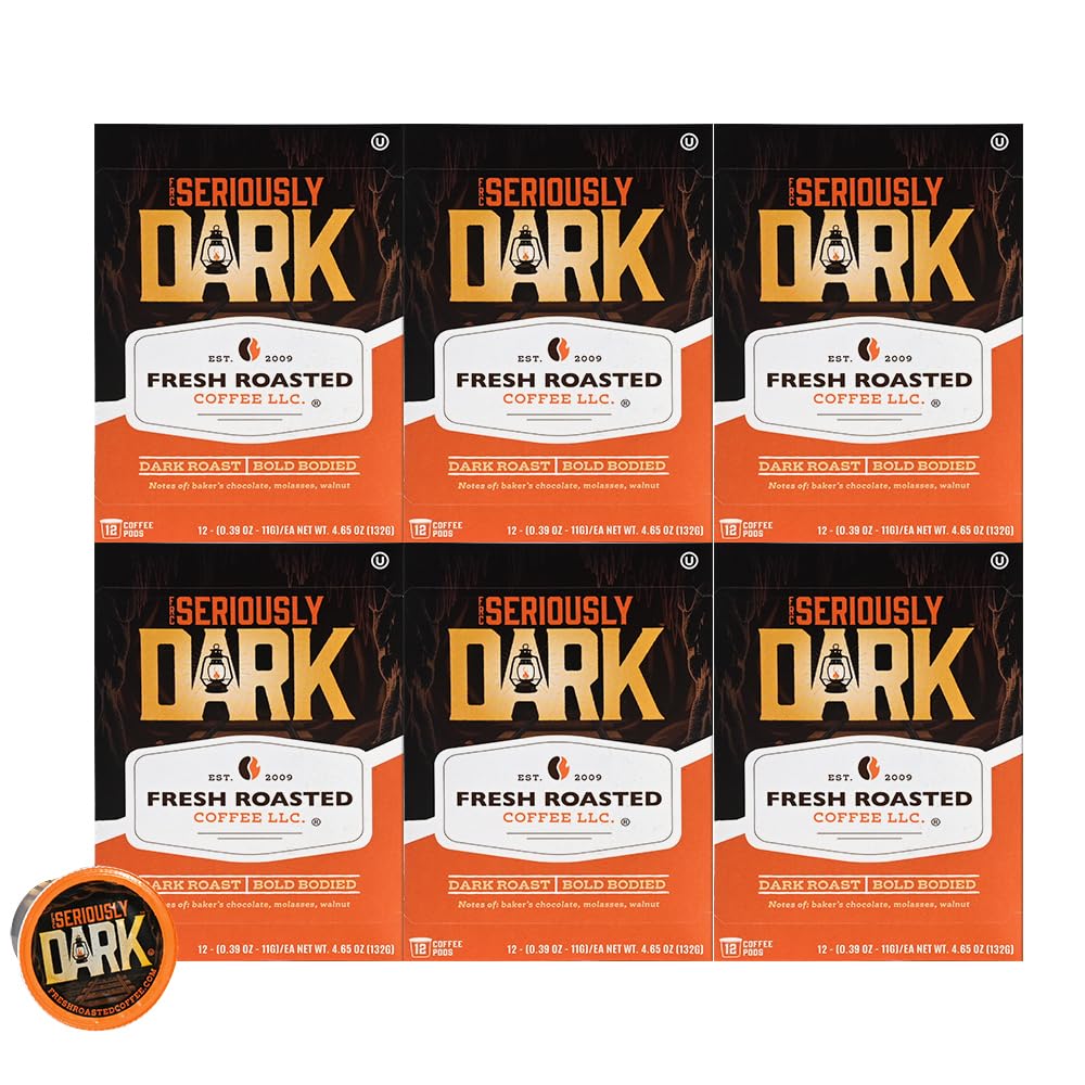Fresh Roasted Coffee, Seriously Dark, Artisan Blend, Dark Roast, 72 Pods for K Cup Brewers