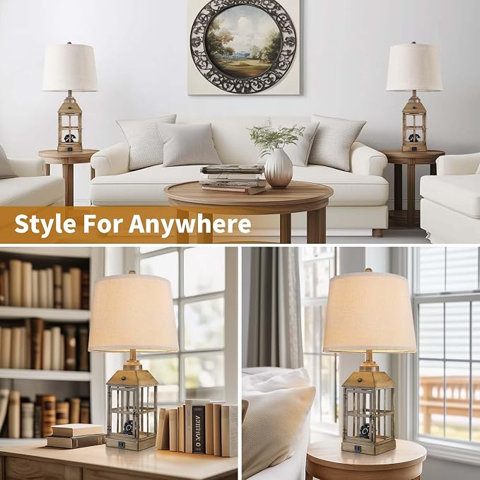 25" Farmhouse Table Lamps for Living Room, Table Lamps Set of 2 - Image 7